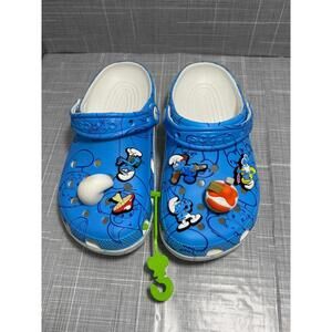 Crocs Smurfs Classic Clog Kids Youth M5 W7 Blue Cartoon NWOT